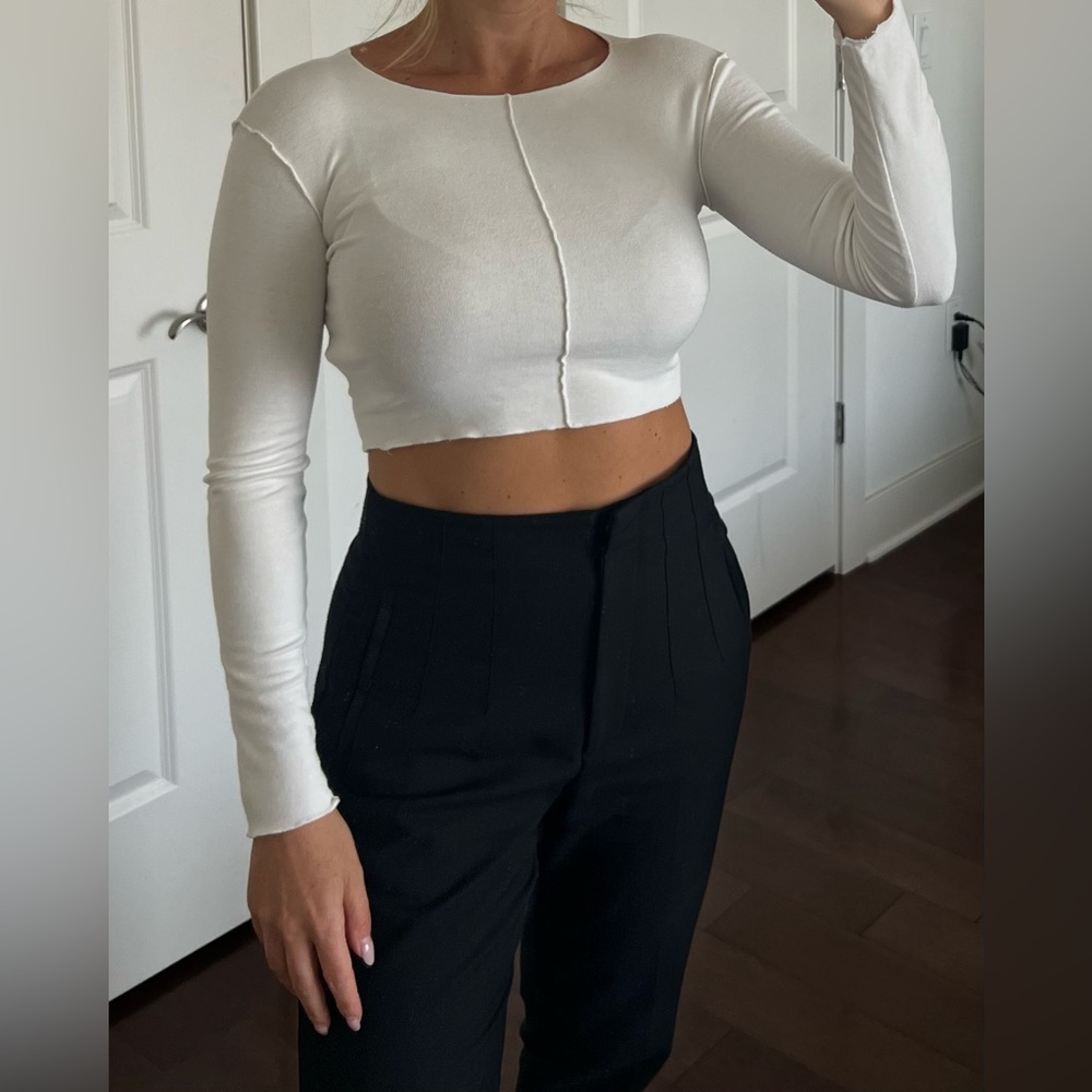Zara White Long Sleeve Crop Top
